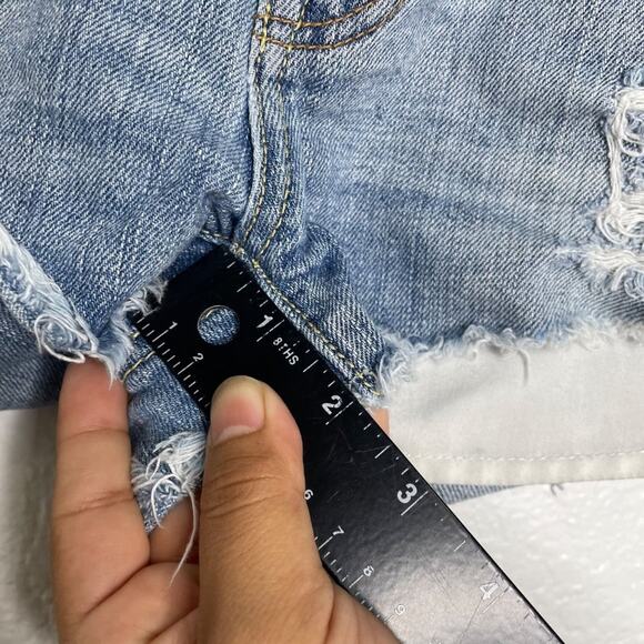 American Eagle Womens Bottoms Size 2 Denim Blue Medium Wash Distressed Shorts - Picture 7 of 13